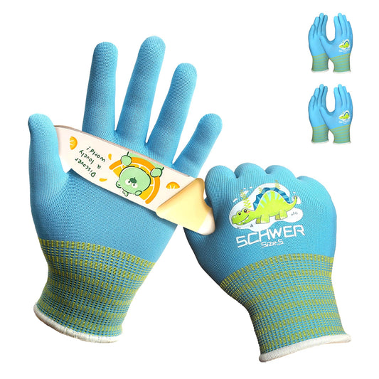 2 Pairs ANSI A6 MINI-KIDDO Kids Garden Gloves MN1917, Sky Blue