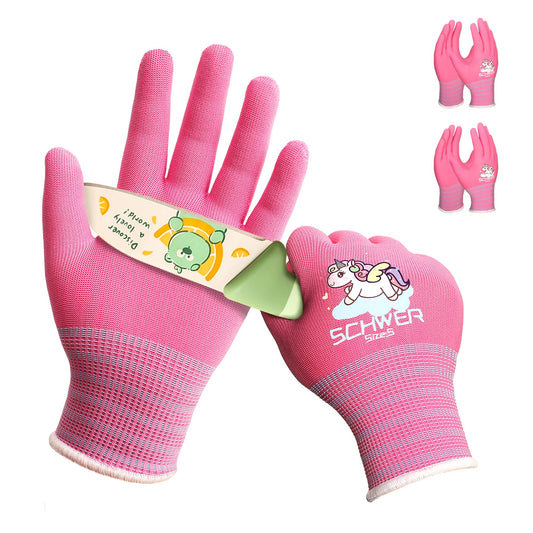 2 Pairs ANSI A6 MINI-KIDDO Kids Garden Gloves MN1917, Pink